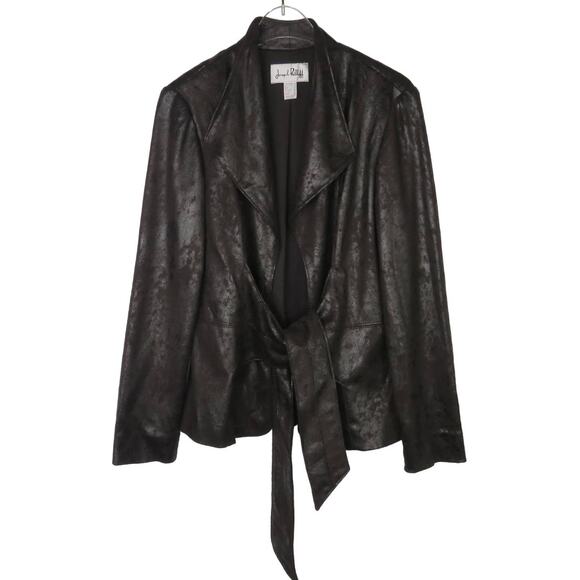 Joseph Ribkoff Chocolate Brown Belted Jacket Faux Suede Size 4 Shimmer - Picture 10 of 10